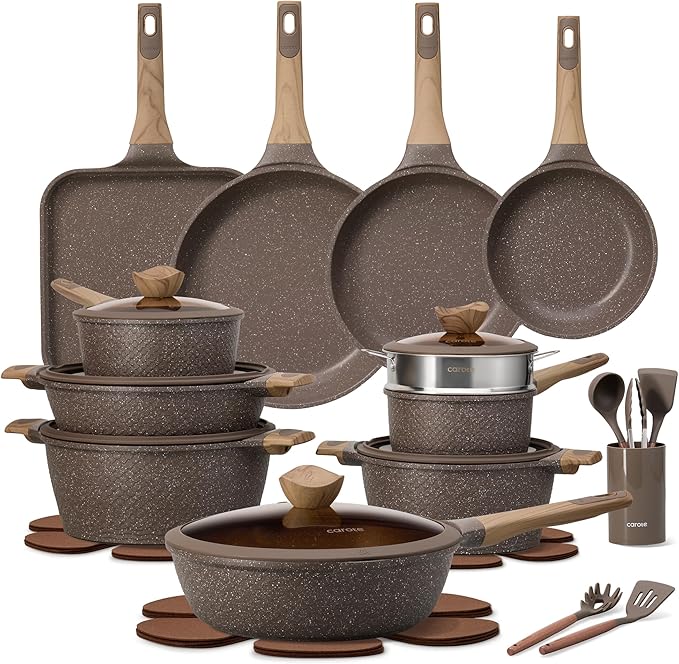 CAROTE 31pcs Pots and Pans Set Non Stick, Cookware Set Pots and Pans Induction Cook Ware, Nonstick Kitchen Cooking, PFOA Free