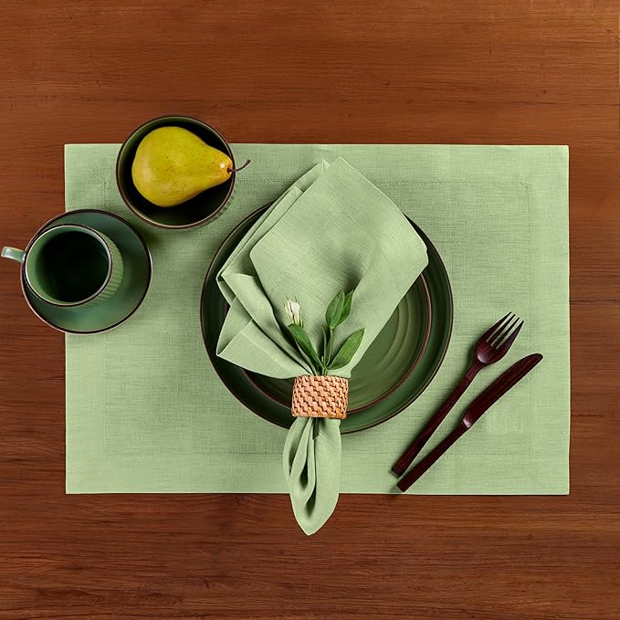 Solino Home Linen Napkins Set of 4-100% Pure Linen Laurel Green Dinner Napkins Cloth 20 x 20 Inch - Fete, Handcrafted and Machine Washable