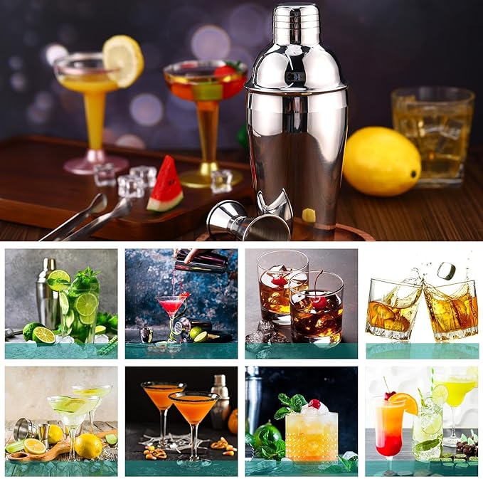 Umigy Cocktail Shaker Set Martini Shaker Bulk Stainless Steel Martini Mixer with Strainer and Double Measuring Jigger for Bar Party Home Use Wine Bar(18 Oz/ 550 ml,2 Packs)