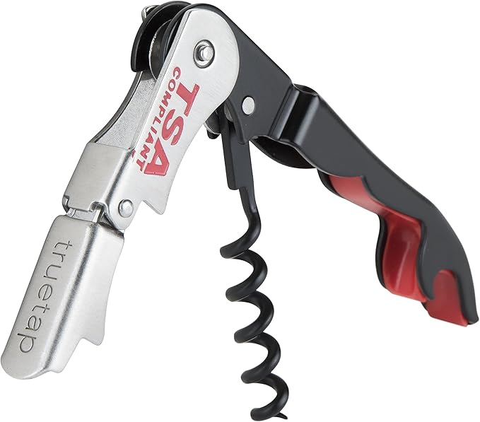 True Jetsetter TSA Compliant Double Hinged Waiters Corkscrew Wine Opener, Durable Stainless Steel with Built-in Bottle Opener and Foil Cutter for Travel, Outdoor Adventures, Home Bar, Set of 1, Black