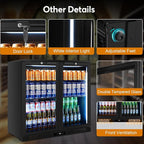 Back Bar Cooler Undercounter Beverage Refrigerator with Glass Door, Commercial Display Fridge for Beer Drink Soda with Temperature Control, 7.2Cu. Ft. Large Capacity, Black