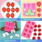 CoguZed 4 Pcs Strawberry and Bow Silicone Molds, Fruit and Leaf Fondant Mold for Chocolate, Candy Making, Cake Decorating and Clay Crafting