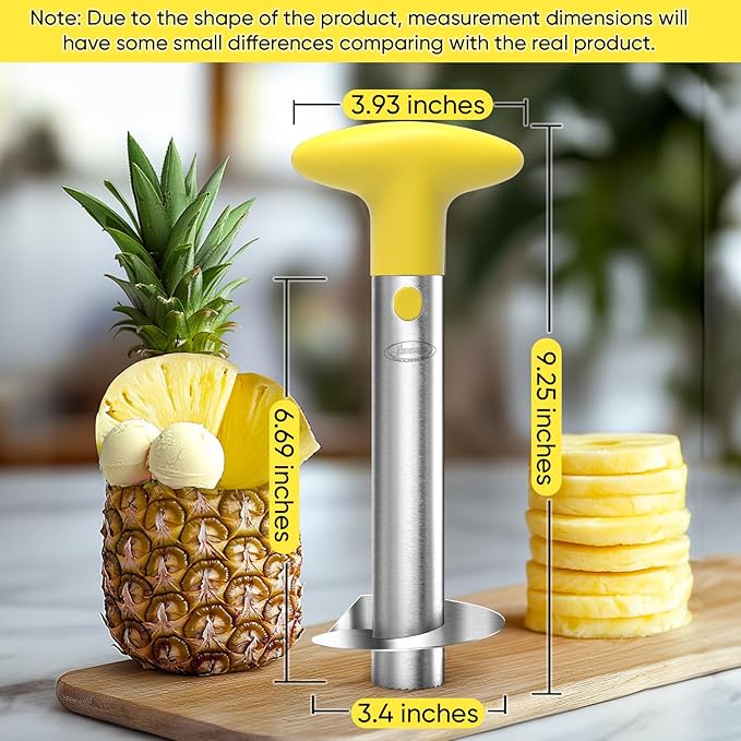 Pineapple Corer, [Upgraded, Reinforced, Thicker Blade] Newness Premium Pineapple Corer Remover, Stainless Steel Pineapple Core Remover Kitchen Tool with Sharp Blade for Diced Fruit Rings, Yellow
