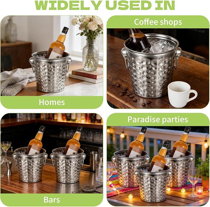 3 Pack Ice Buckets with Handles and Tongs, 3L Metal Beverage Tubs for Ice and Drinks, Wine and Champagne Chiller Buckets for Bar, Party, BBQ, Indoor Outdoor Use