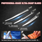 KITLUCK Cordless Electric Fillet Knife - 12V Cordless Fishing Knife with 6'', 8'' and 10'' Stiff Blades, 2 Rechargeable Battery Packs, 1 Charger, Electric Fish Fillet for Fishing, Filleting