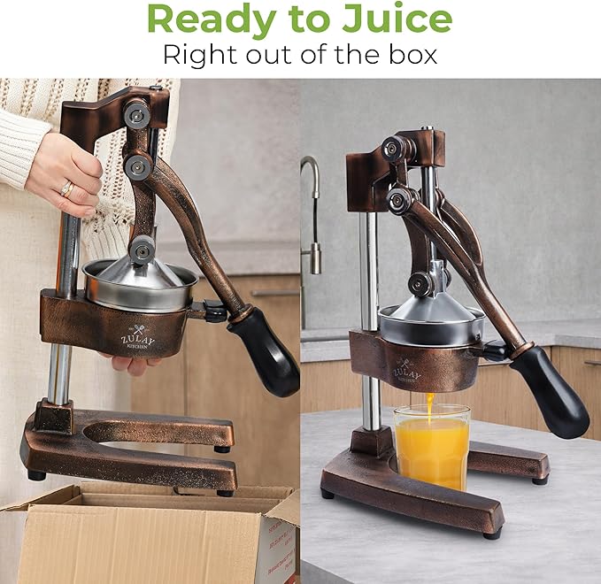 Zulay Kitchen Cast Iron Juicer - Easy-to-Clean Heavy-Duty Manual Juicer, Professional Citrus Juicer - Stainless Steel Lemon Squeezer - Manual Citrus Press & Orange Squeezer - Orange Juicer (Copper)