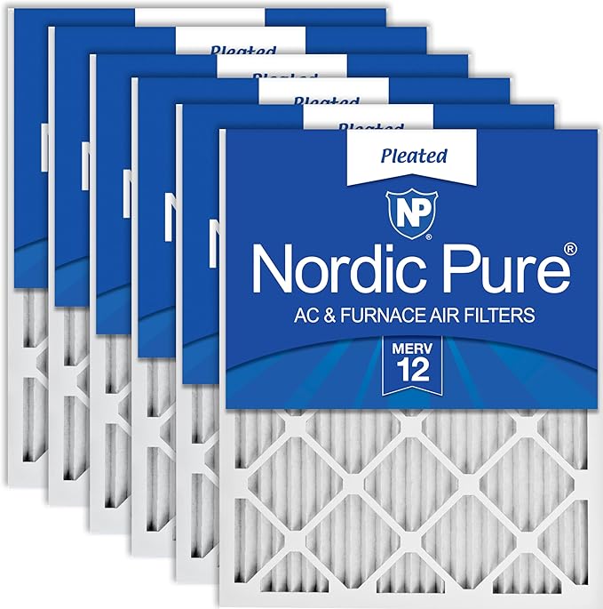 Nordic Pure 20x20x1 (19 1/2 x 19 1/2 x 3/4) Pleated MERV 12 Air Filters 6 Pack