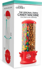Handy Gourmet The Original Polystyrene Triple Candy Machine - Fun Candy & Nut Dispenser - New & Improved (Red) - 360 Degree and 3 Compartments