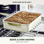 GreenPan Bakeware 13” x 9” Rectangular Cake Pan, Ceramic Nonstick Baking Pan, PFAS & BPA Free, Gold Handles, Durable Steel, Freezer to Oven Dish, Scratch Resistant, Bake & Roast Ovenware, Cream