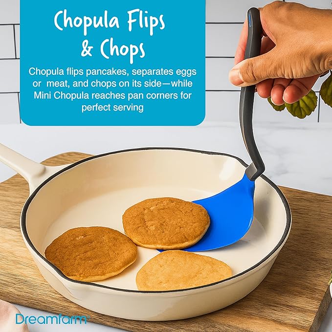 Dreamfarm Cooking Utensil Set (Classic Blue) – Tongs with Lock, Measuring Scraper Spoon, Jar Scraper, Multipurpose Spatula, Mini Turner – Non‑Stick Safe Nylon & Silicone Tools for Cooking & Baking