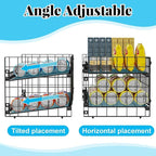 2-Tier Stackable Can Organizer for Pantry, Adjustable Extra-Long Can Rack for Pantry Shelf Organizer and Storage, Sturdy Standing Can Holder for Canned Soup Food Goods Storage up to 64 Cans, Black