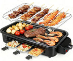 2 in 1 Electric Indoor Grill 1700W - YOHAWJAN Black Smokeless Indoor Grill Pan with Grilling Net & Non-Stick Removable Griddle Plate, Temperature Control Korean BBQ Grill for Kitchen with 3 Cheese Pan