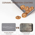 HONGBAKE 3 Pack Nonstick Ceramic Baking Sheet Pan Set for Oven, Non-Toxic Half/Quarter/Jelly Roll Pans with Diamond Texture, 0.8mm Aluminized Steel Cookie Trays for Cooking, Charcoal Gray