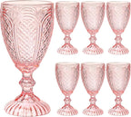 Colored Vintage Wine Glasses Set of 6 – 10.5 Ounces Colored Glass Water Goblets, drinking glasses for Mothers Day, Wedding, Holiday, or Fancy Glassware for everyday