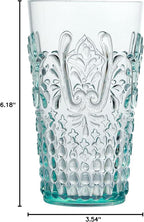 KLIFA- BLOIS- 20.5 ounce, Set of 6, Acrylic Highball Drinking Glasses, BPA-Free, Stackable Plastic Drinkware, Dishwasher Safe, Vintage Looking Cups, Light Teal