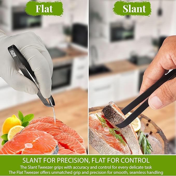 Fish Bone Tweezer Set,4.3" Stainless Steel 2 Piece, Flat and Slant tips Fish bone removal tool.