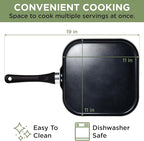 Ecolution Artistry Nonstick Square Griddle, Easy To Clean, Comfortable Handle, Even Heating, Dishwasher Safe Pots and Pans, 11-Inch, Black