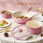 Umite Chef Pots and Pans Set Non Stick, 21 pcs Nonstick Ceramic Cookware Set, RV Kitchen Cooking Set with Detachable Handles, Oven Safe, Induction Cookware, Stackable, Pink, PFAS PFOA & PTFE Free