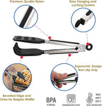 Mini Waffle Tongs by StarBlue – 8 Inches Silicone and Nylon Serving Tongs with Non-Slip Smooth Handles, Non-Scratch and Dishwasher Safe, Multipurpose Spatula Tongs for Belgian Waffle Serving