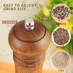 Haomacro Pepper Grinder, Wood Salt and Pepper Mills Set, Classic Manual Spice Grinder Refillable Salt Mill Sets with Acrylic Visible Window Adjustable Ceramic Grinding Rotor 8 inch 2 Pack