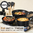 Umite Chef 21Pcs Pots and Pans Set Non Stick, Nonstick Cookware Sets Detachable Handle, Non Toxic Induction RV Kitchen Cooking Set, Dishwasher/Oven Safe, Fridge Safe, Space Saving(Black)