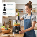 OLIXIS Food Processor 10.5 Cup, Vegetable Choppers with Slicing Shredding Chopping Kneading, Dishwasher Safe, Food Grinder, Stainless Steel Blades, for Smoothie Fruit Dough, 2.6QT, Black