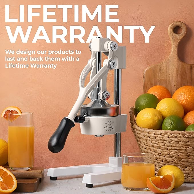 Zulay Kitchen Cast Iron Juicer - Easy-to-Clean Heavy-Duty Manual Juicer, Professional Citrus Juicer - Stainless Steel Lemon Squeezer - Manual Citrus Press & Orange Squeezer - Orange Juicer – White