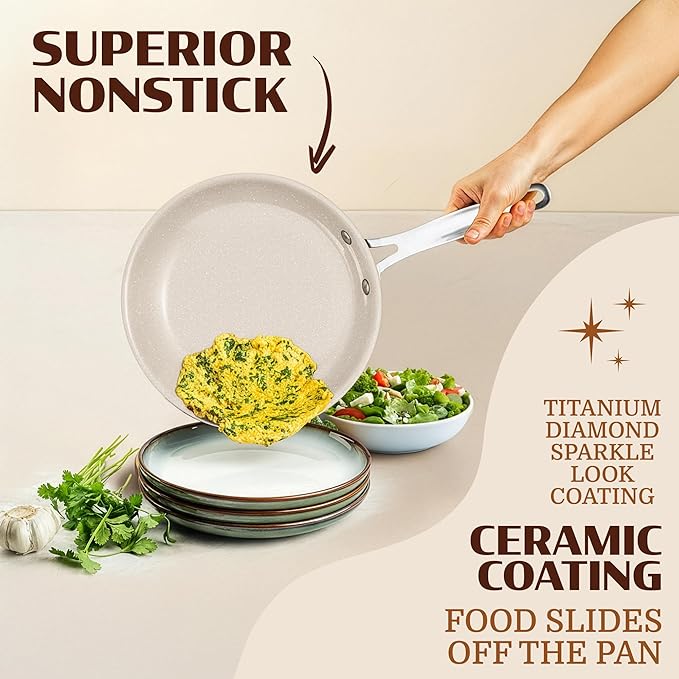 Granitestone Ceraluxe 20 Pc Ceramic Cookware Set Nonstick, Complete Pots and Pans Set Non Stick with 5 Pc Bakeware Set, Deep Frying Pan Set, & Steamer, Non Toxic PFOA Free, Oven & Dishwasher Safe