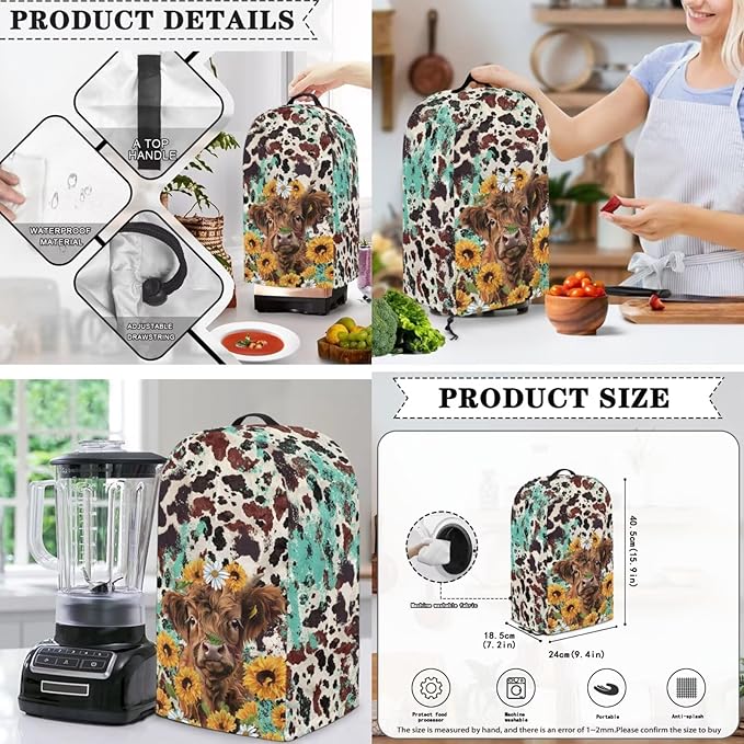 Highland Cow 2 Slice Toaster Blender Slow Cooker Covers Daisies Dust Proof Bag Covers Sunflower Kitchen Accessories Set Splash Resistant Keep Appliance Clean 3 Pieces