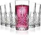 Tall Highball Glasses Set Of 6-14 Ounce Elegant Tom Collins Glasses - Textured Designer Glassware Set For Whiskey,Drinks, Water, Beer, Soda