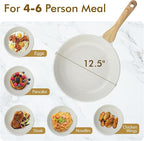 SENSARTE Nonstick Ceramic Frying Pan Skillet, 12.5 Inch Omelet Pan, Healthy Non Toxic Chef Pan, Induction Compatible Egg Pan with Heat Resistant Handle, PFAS-Free, White