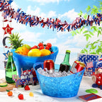 meekoo 6 Pcs Plastic Ice Buckets Bulk with Handles 4.5L Oval Storage Tub Large Capacity Ice Drink Bucket for Party Bar Wine Beer Champagne Beverage Bottle Cooler (4.5 L,Blue)