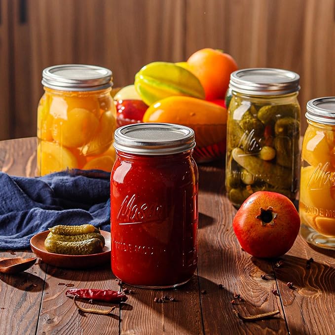 Esrentle Wide Mouth Mason Jars 32 oz - 12 Pack Large Glass Mason Jars with Airtight Lids and Bands, 1 Quart Glass Jars for Pickling, Canning, Fermenting and Food Storage, Microwave & Dishwasher Safe
