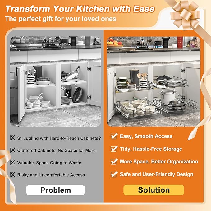 ALINE FURNITURE Pull Out Shelves - 23" W x 22" D Soft Close Pull Out Cabinet Organizer 1 Tier - Slide Out Drawers with Shelf Liner, Heavy Duty Steel Wire Baskets for Kitchen Cabinets, Pantry, Bathroom