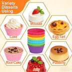 Reusable Non-Stick Silicone Baking Cups, Food Grade BPA Free Cupcake Muffin Liners, Oven & Dishwasher Safe Easy Release, Multicolor Rainbow, 24 Pack, for Muffins Cupcakes