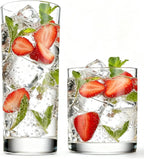 Farielyn-X Everyday Drinking Glasses Set of 8, 14oz Tall Glass Cups & 10.5oz Short Dof Glasses Glass Water Cups, Hurricane Tumbler Drinkware for Cocktail, Iced Coffee, Beer, Tea, Wine, Whiskey