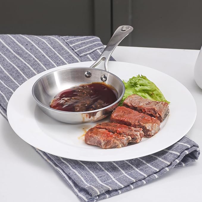 Mini Sauce Pan, Tri-Ply Stainless Steel Pot with Stay-Cool Handle Heating Sauce Gravy & Oil (4 Inch/0.12Quart) -Silver