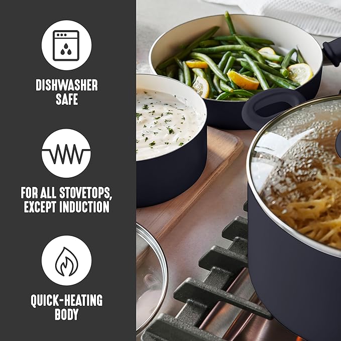 GreenLife 2.5QT Nonstick Saucepan with Glass Lid, Soft Grip, PFAS-Free Ceramic, Multipurpose Chef Pan, Milk & Sauce Cooking Pot, Dishwasher & Oven Safe to 350˚F, Stay-Cool Handle, Black
