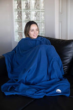 BlueHills Premium Soft Ultra Compact Travel Blanket Value Pack Set of 2 - Airplane Traveling Essentials Flight Blanket Throw in a Portable case Plane Travel Gift - Pink and Navy Blue
