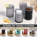 JOVGANK Grey Vintage Hobnail Drinking Glasses Set of 6, Embossed Water Tumbler 15oz, Kitchen & Bar Beaded Highball Glasses, Beverage Glass Cups for Water, Beer, Juice, Housewarming, Mother's Day Gift