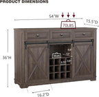 Farmhouse Wine Bar Cabinet with Storage, Liquor Cabinet with Rack for Inside Cabinet, Coffee Bar Cabinet with Sliding Barn Door, Buffet Table for Kitchen, Living Room, 54 Inch (Antique Brown)