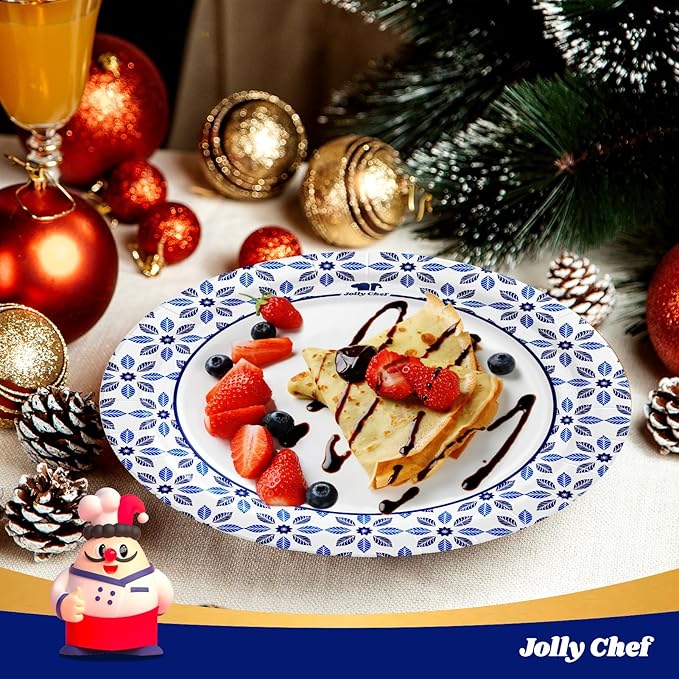 JOLLY CHEF 7 inch Disposable Paper Plates 150 Count, Soak Proof, Cut Proof, Heavy Duty Paper Plates for Everyday Use