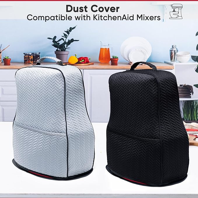 BAGSPRITE Stretchy Stand Mixer Cover with Appliance Slider- Washable Appliance Cover Compatible with Kitchenaid Mixer5/4.5 Quart - Dust Cover with Pockets for Kitchen Aid Accessories and Attachments