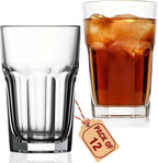 Highball Drinking Glasses Set of 12, 12.5 oz Glass Tumbler - Water Glasses & Beer Glassware for Kitchen - Durable Drinkware Set for Juice, Soda, Iced Tea & Cocktails - Heavy Base, Dishwasher Safe