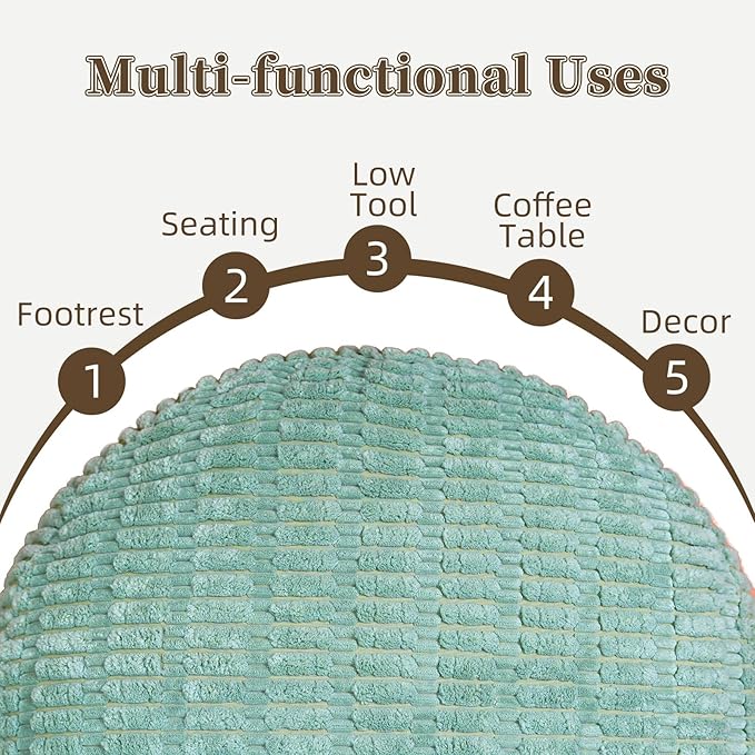 Unstuffed Pouf Ottoman Cover Soft Storage Extra Seat Farmhouse Comfortable Bohemian Poufs Accent Footrest 20x20x8 Inches for Living Room Bedroom Study Nook (Green, Round)