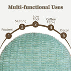 Unstuffed Pouf Ottoman Cover Soft Storage Extra Seat Farmhouse Comfortable Bohemian Poufs Accent Footrest 20x20x8 Inches for Living Room Bedroom Study Nook (Green, Round)