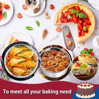 P&P CHEF 9.5 Inch Cake Pans Set, Round Baking Pan Stainless Steel Layer Birthday Wedding Cake Oven Pans, Non Toxic & Heavy Duty, Deep Side & Mirror Finish, Dishwasher Safe, (2Pcs)