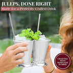 Gusto Nostro Mint Julep Cups Set of 2 - Stainless Steel Julep Cup Kit with Straws, Muddler, Spoon,Recipes, Vases - Southern-style Cocktail Glasses for Home Bar - Stainless Steel Cocktail Cups (Silver)