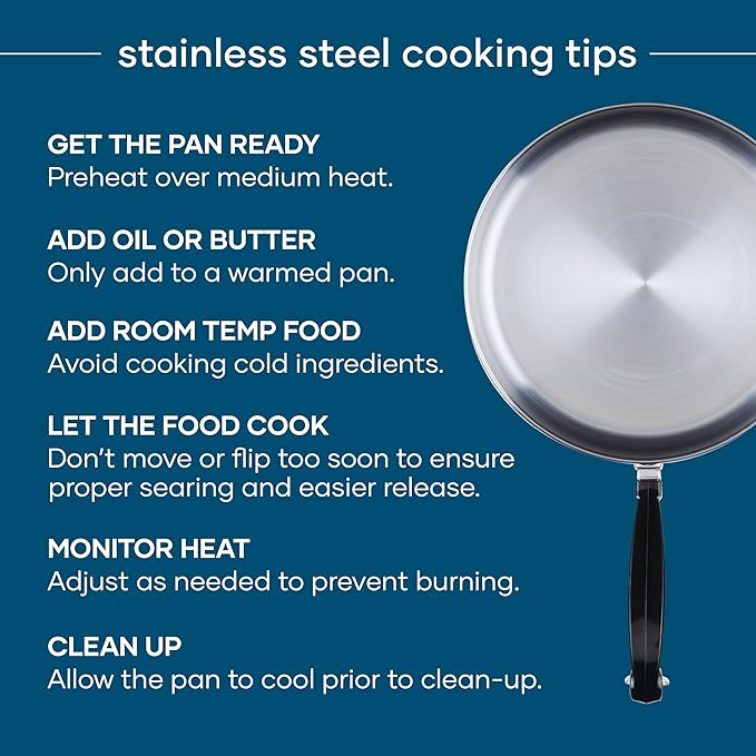 Farberware Classic Stainless Steel Frying Pan Set / Fry Pan Set / Stainless Steel Skillet Set - 8.25 Inch and 10 Inch, Silver