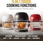 Non Toxic Air Fryer™ Pro | 9-in-1 Glass Air Fryer | Self-Cleaning | 5 Quart | Rotisserie and Tumbler | 400F Vortex For Even Cooking, BPA-Free Teflon Free, Recrisp, Roast, Bake, Cherry